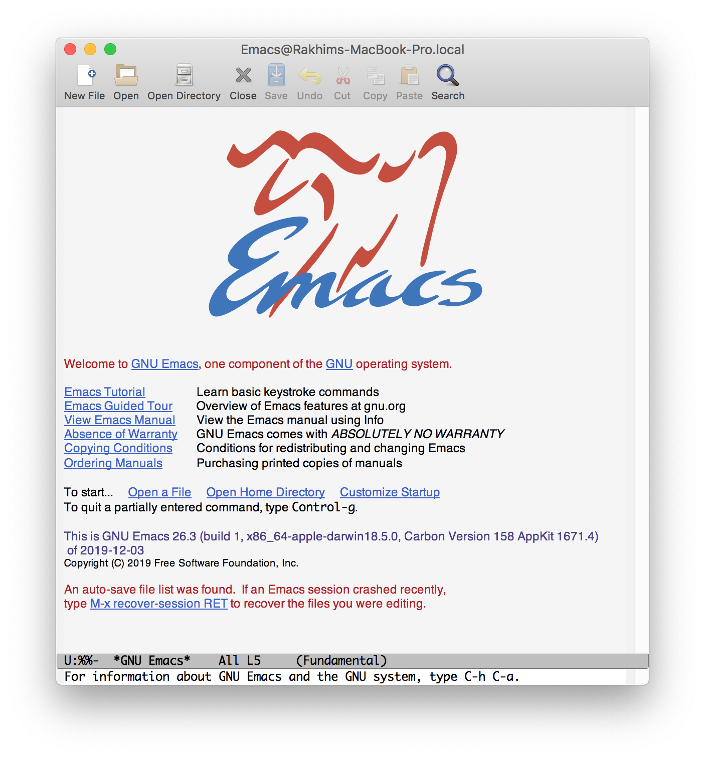 Default Emacs welcome screen
